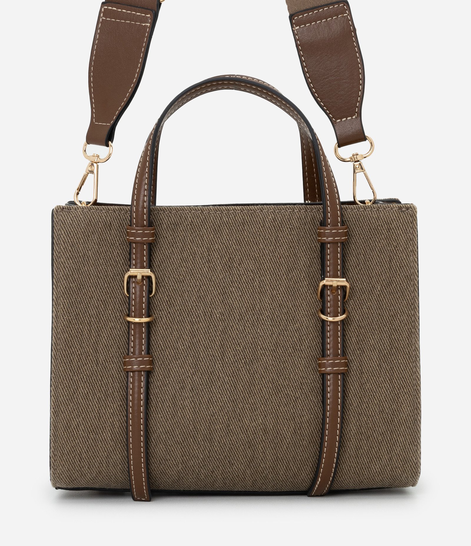 Bolsa Satchel Média em Sarja com Alça Longa Gorgorão Marrom 3