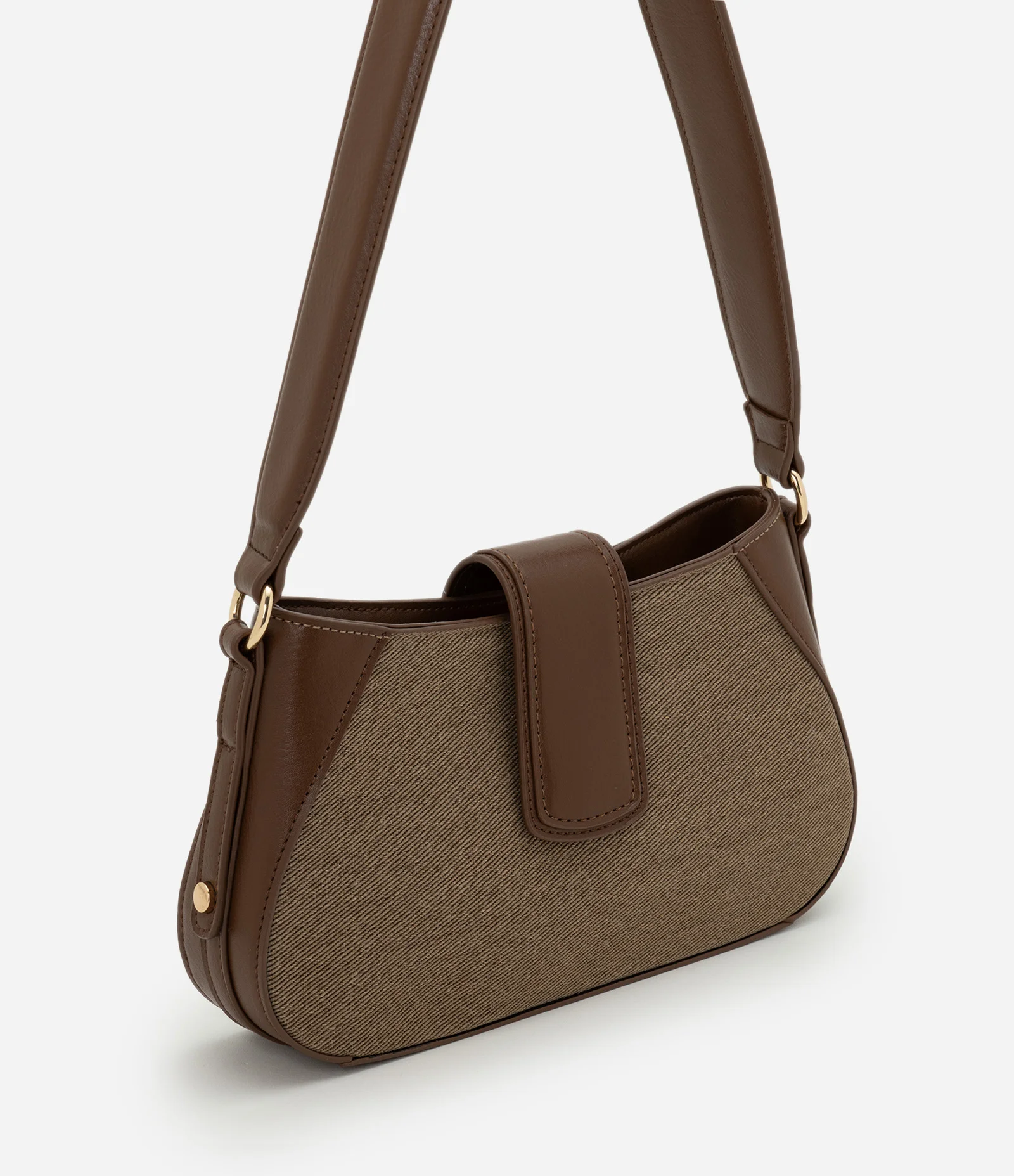 Bolsa Baguete Pequena com Fechamento Lapela Marrom 1