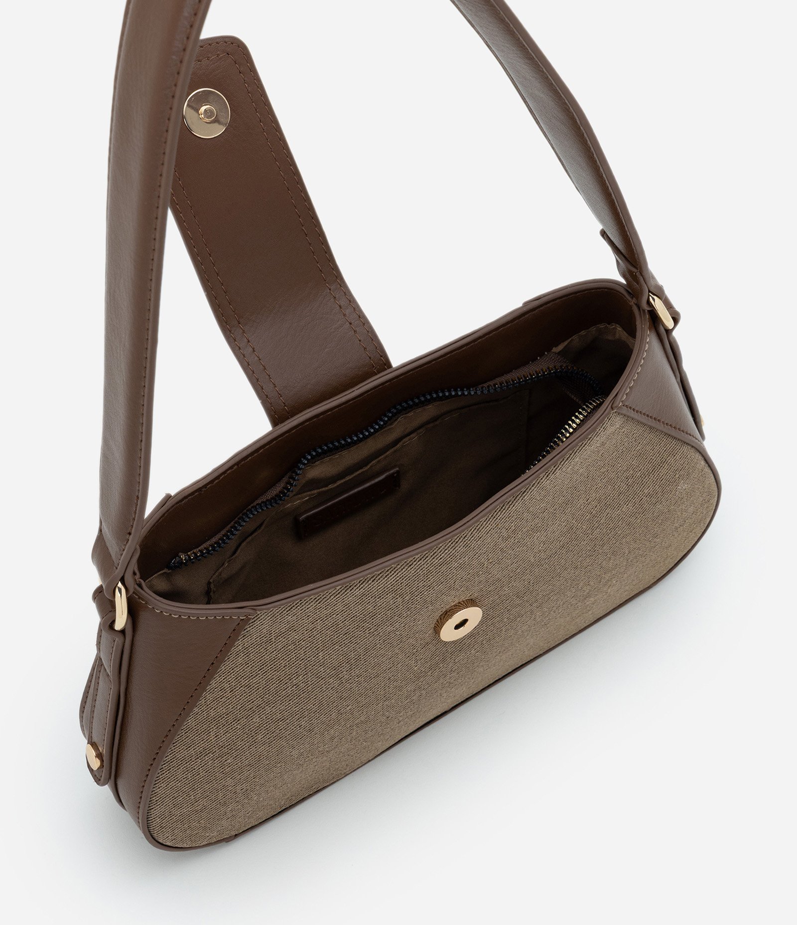 Bolsa Baguete Pequena com Fechamento Lapela Marrom 6