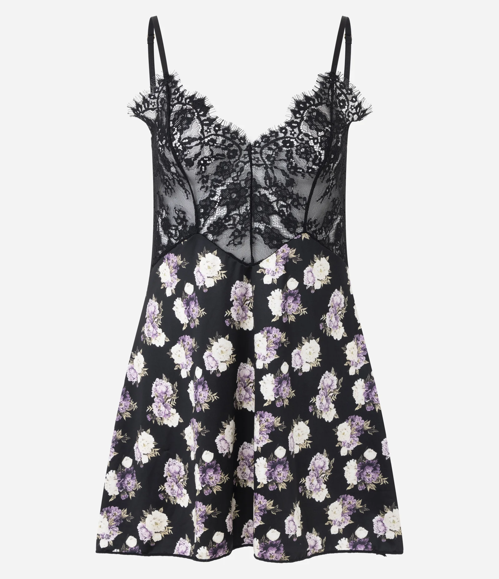 Camisola Alcinha Floral em Microfibra com Detalhes em Renda Preto 4