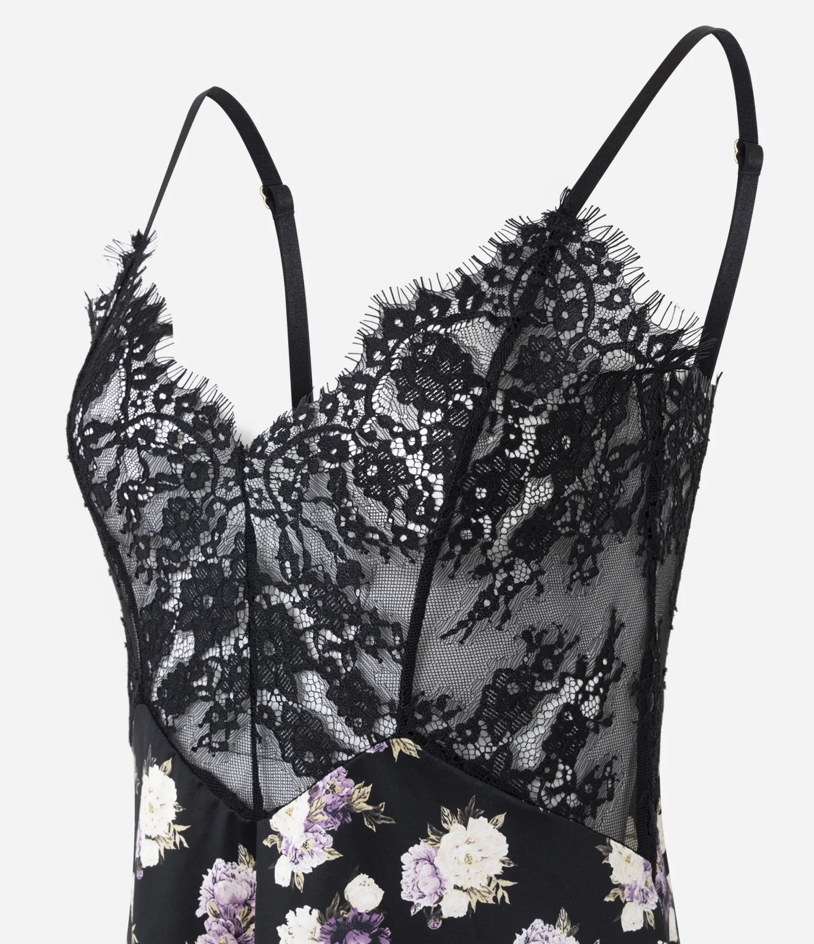 Camisola Alcinha Floral em Microfibra com Detalhes em Renda Preto 5
