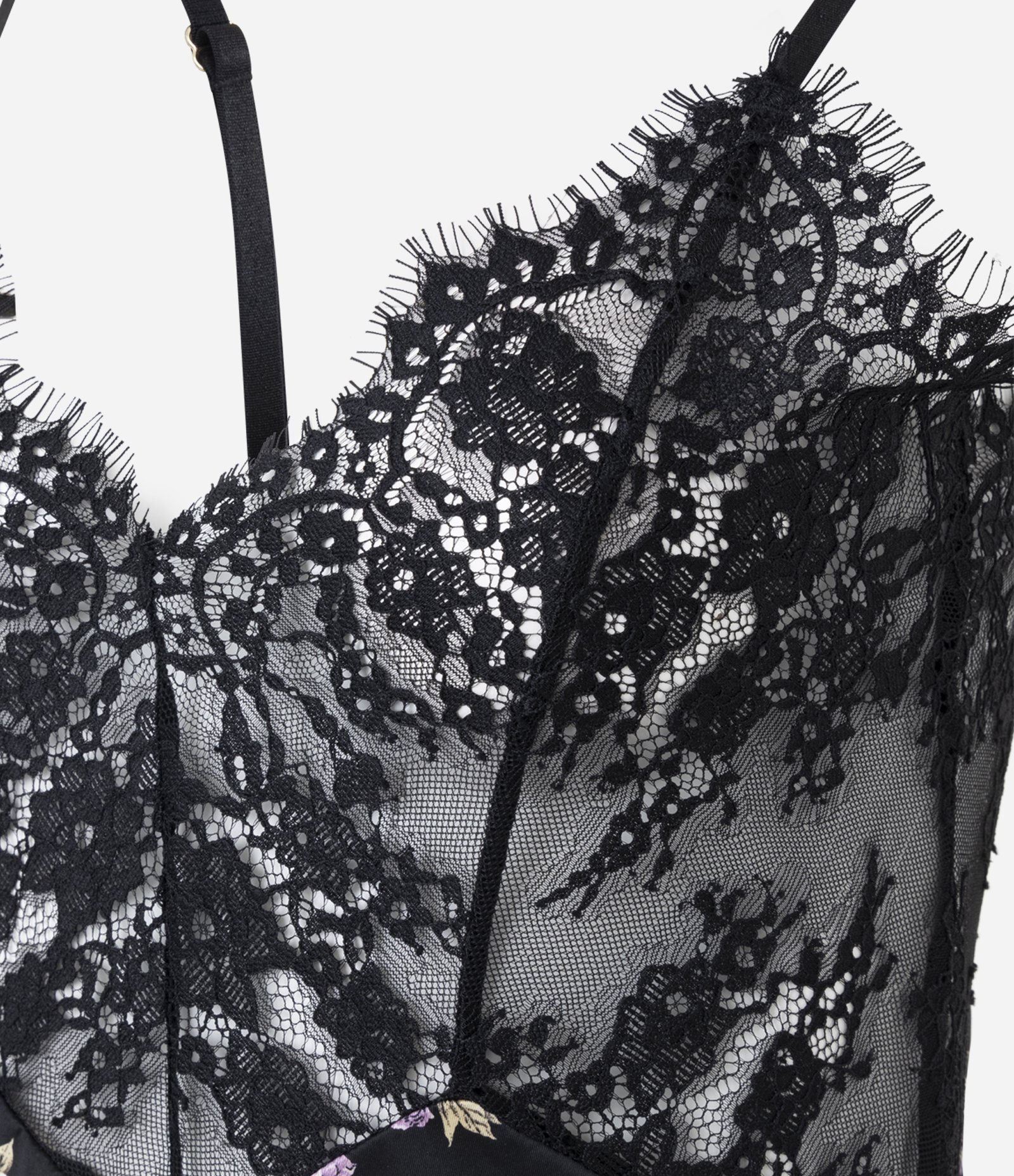 Camisola Alcinha Floral em Microfibra com Detalhes em Renda Preto 6