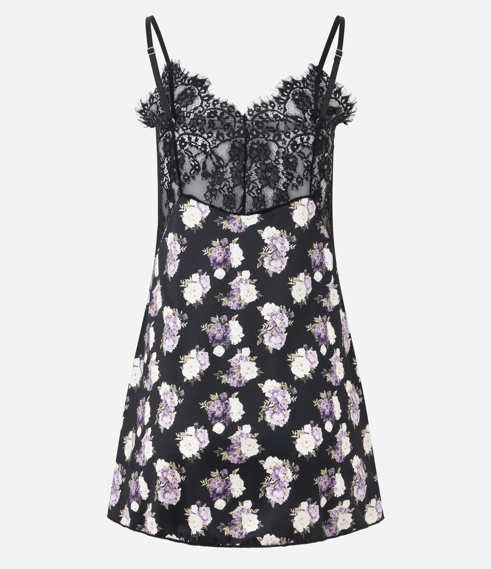 Camisola Alcinha Floral em Microfibra com Detalhes em Renda Preto 7