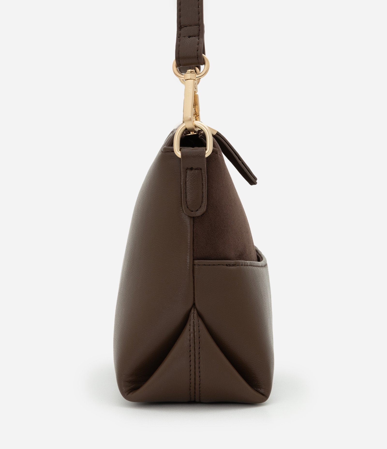 Bolsa Transversal Pequena em PU com Zíper Marrom 2