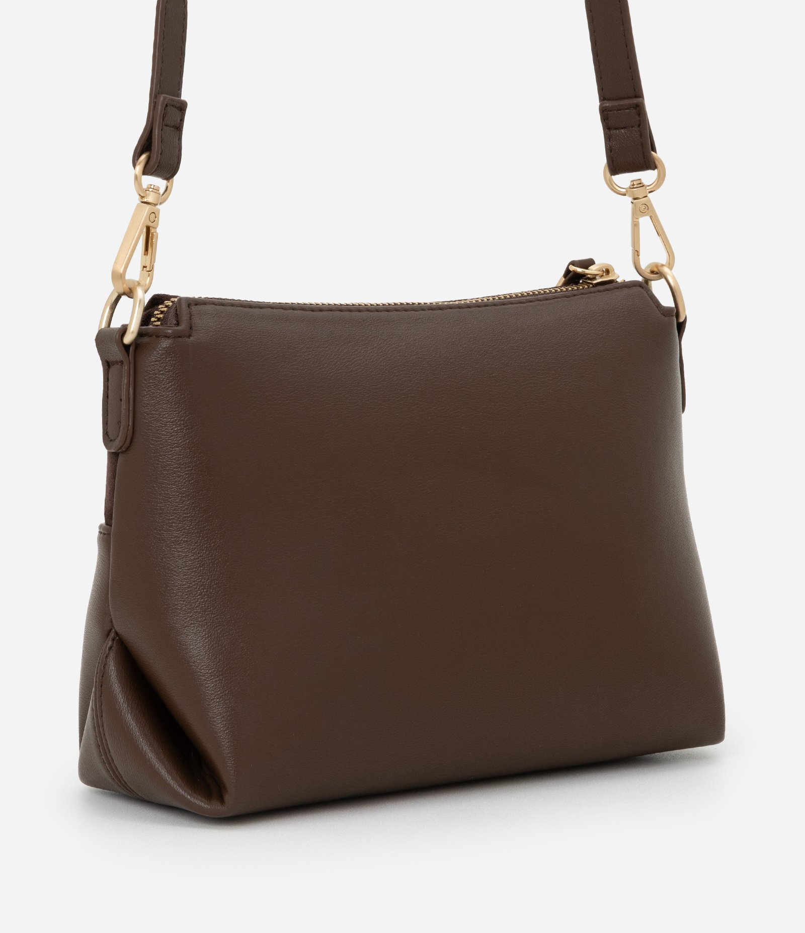 Bolsa Transversal Pequena em PU com Zíper Marrom 3
