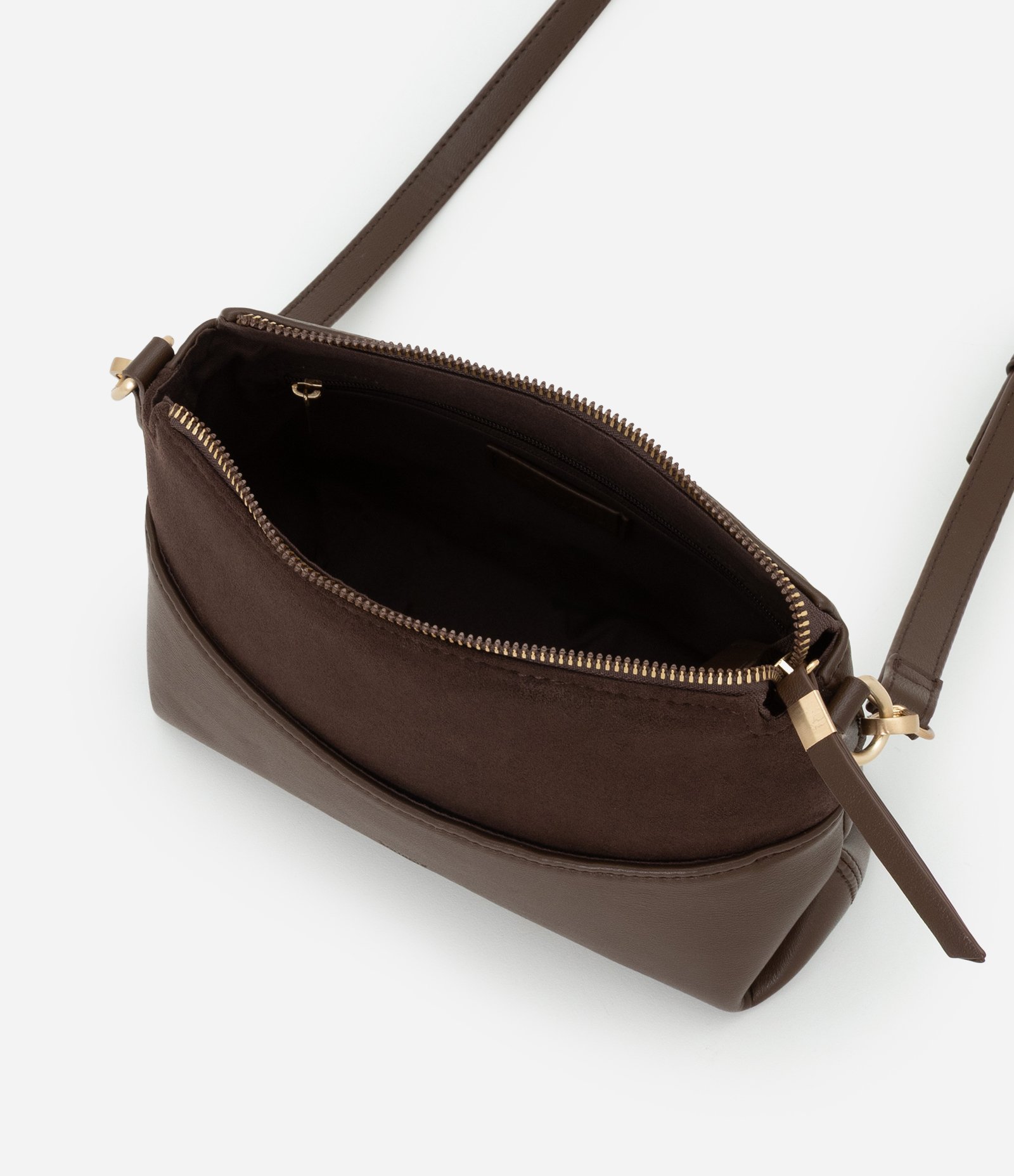 Bolsa Transversal Pequena em PU com Zíper Marrom 5