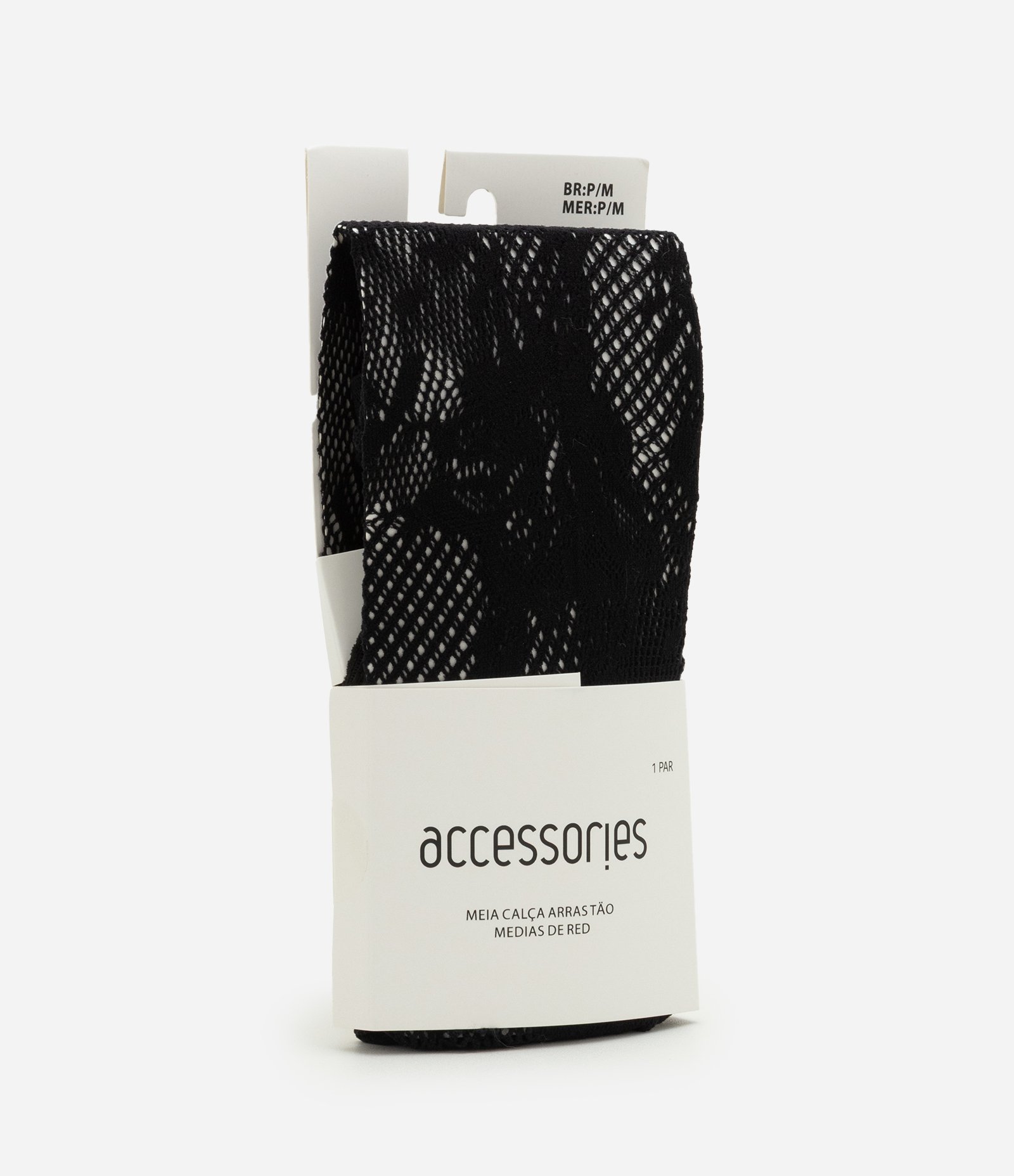 Meia Calça Texturizada com Renda Floral Preto 2