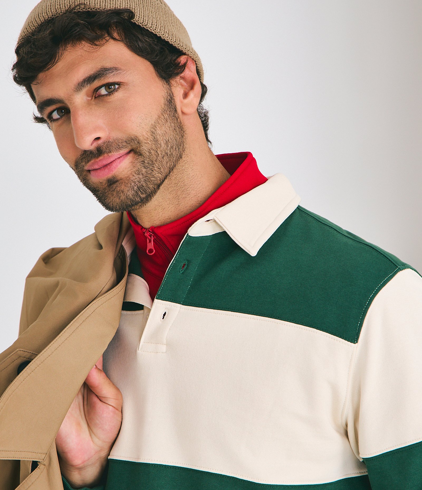 Moletom com Gola Polo e Estampa Listrada Verde/Branco 1