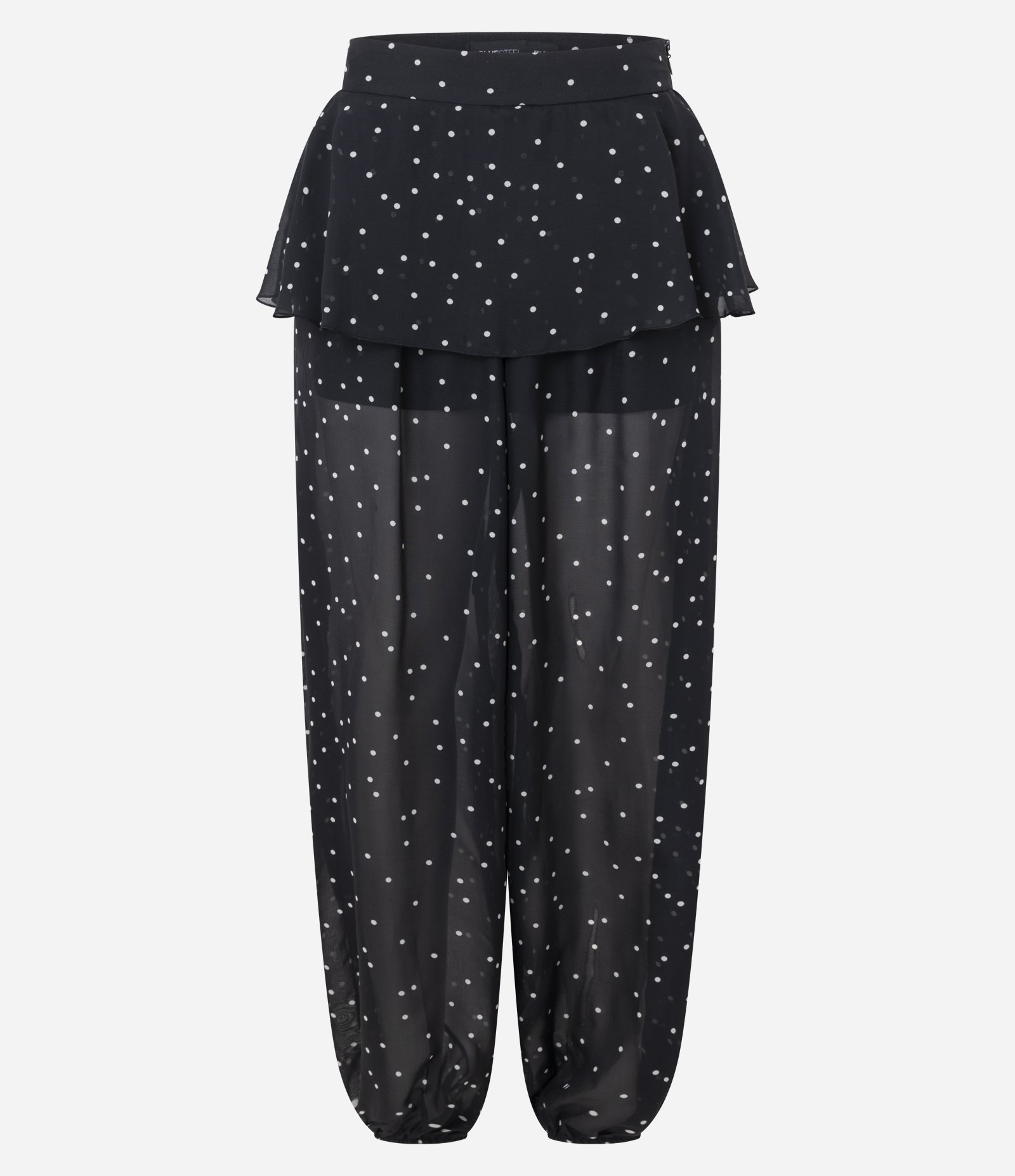 Calça Aladim em Chiffon com Sobreposição e Estampa Poá Preto 5