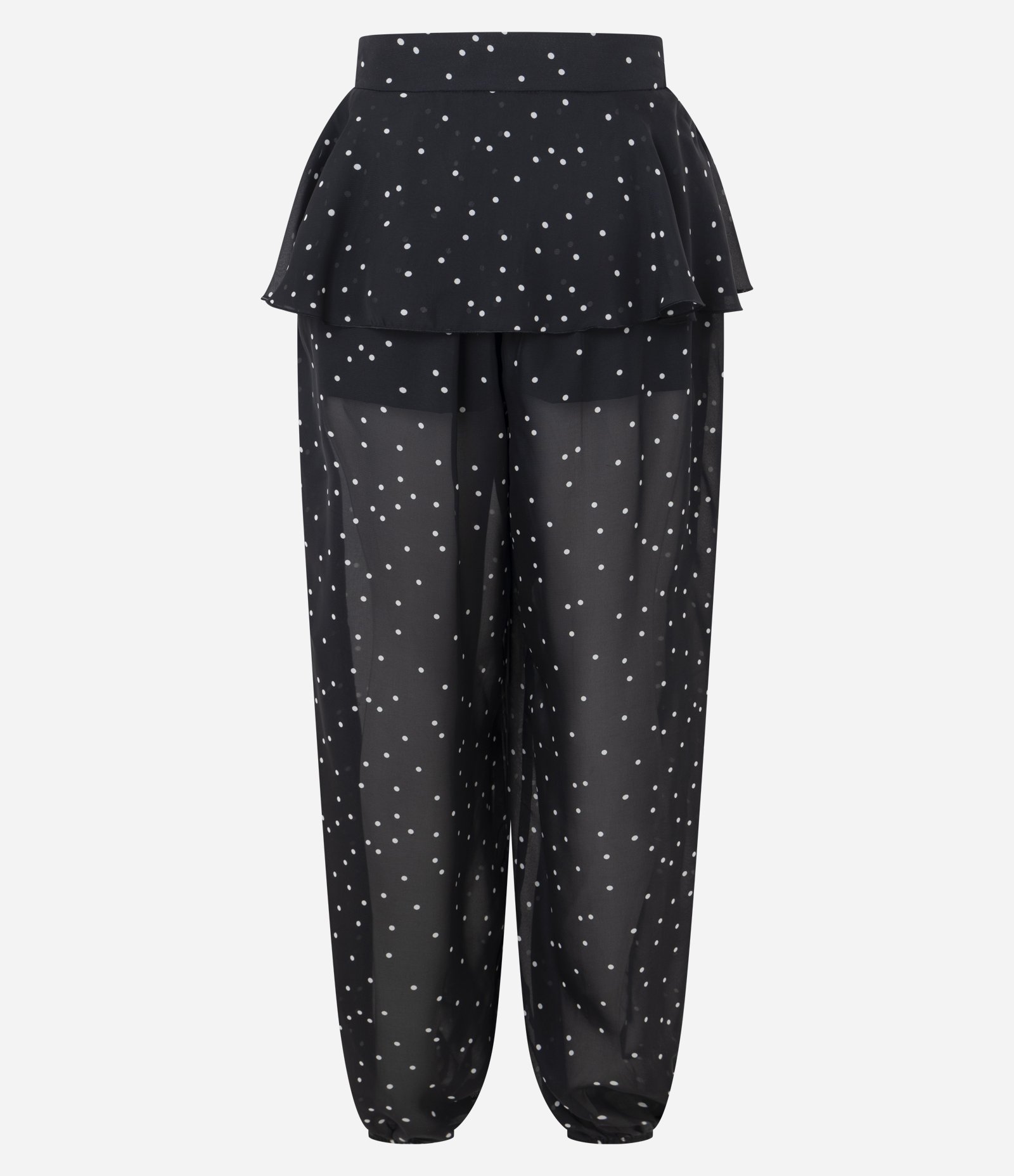 Calça Aladim em Chiffon com Sobreposição e Estampa Poá Preto 6