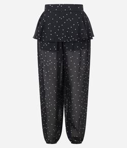 Calça Aladim em Chiffon com Sobreposição e Estampa Poá