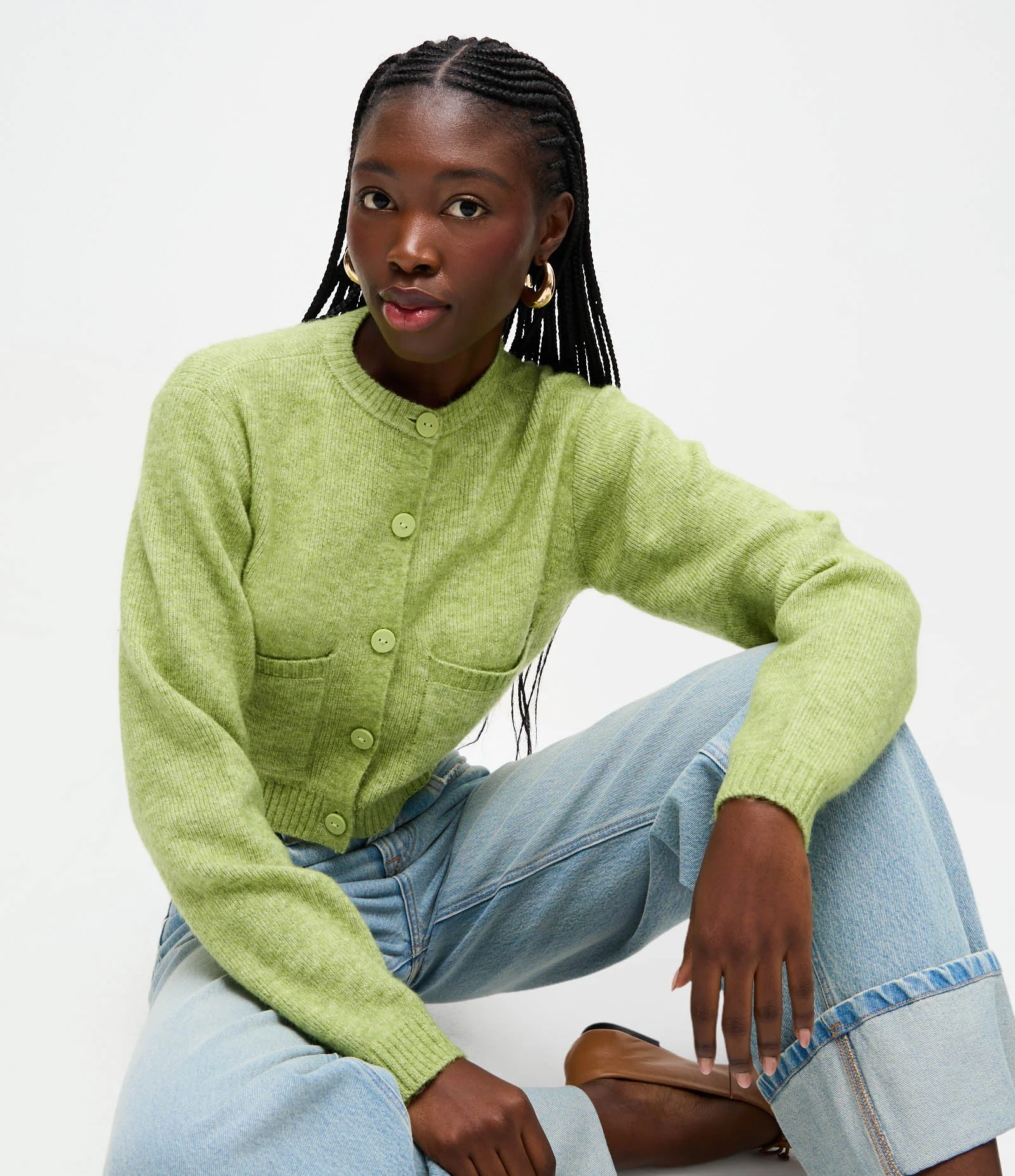 Cardigan Curto em Tricô com Textura Atoalhada Verde 1