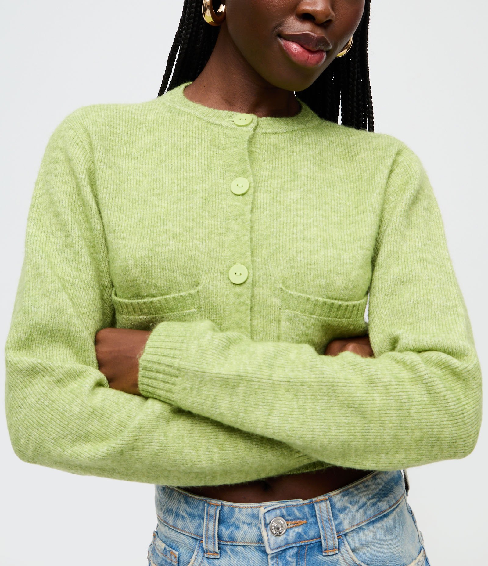 Cardigan Curto em Tricô com Textura Atoalhada Verde 3