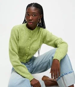 Cardigan Curto em Tricô com Textura Atoalhada