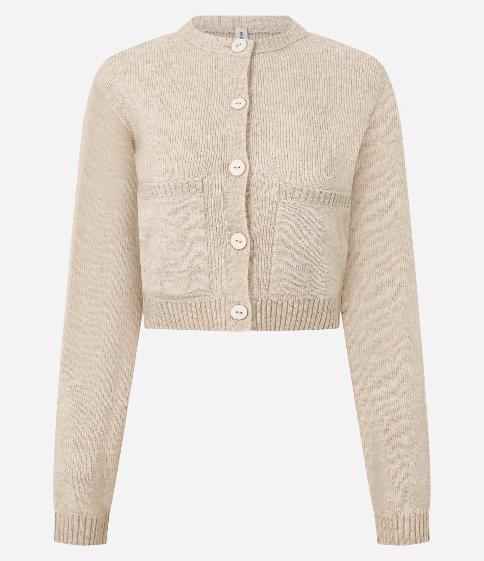 Cardigan Curto em Tricô com Textura Atoalhada Bege 1