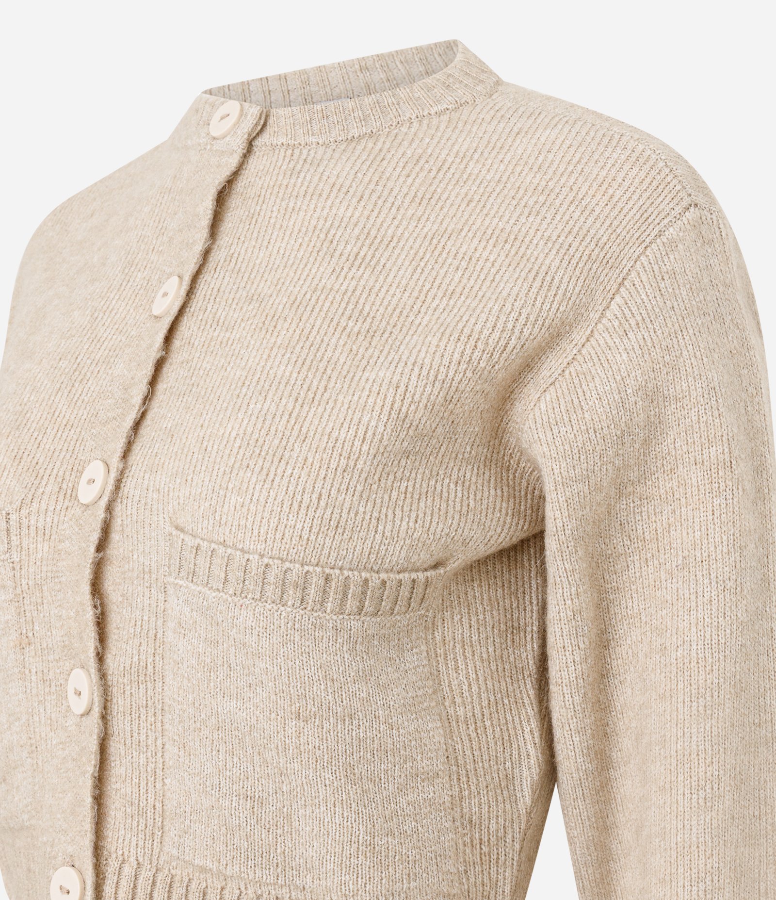Cardigan Curto em Tricô com Textura Atoalhada Bege 2