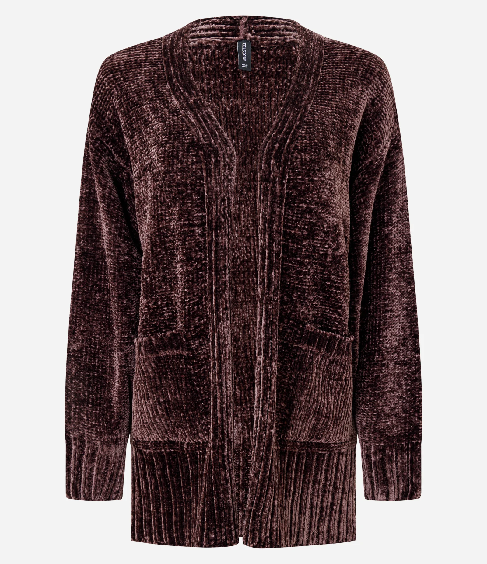 Casaco Alongado em Tricô Chenille Canelado com Fendas Laterais Bordô 1