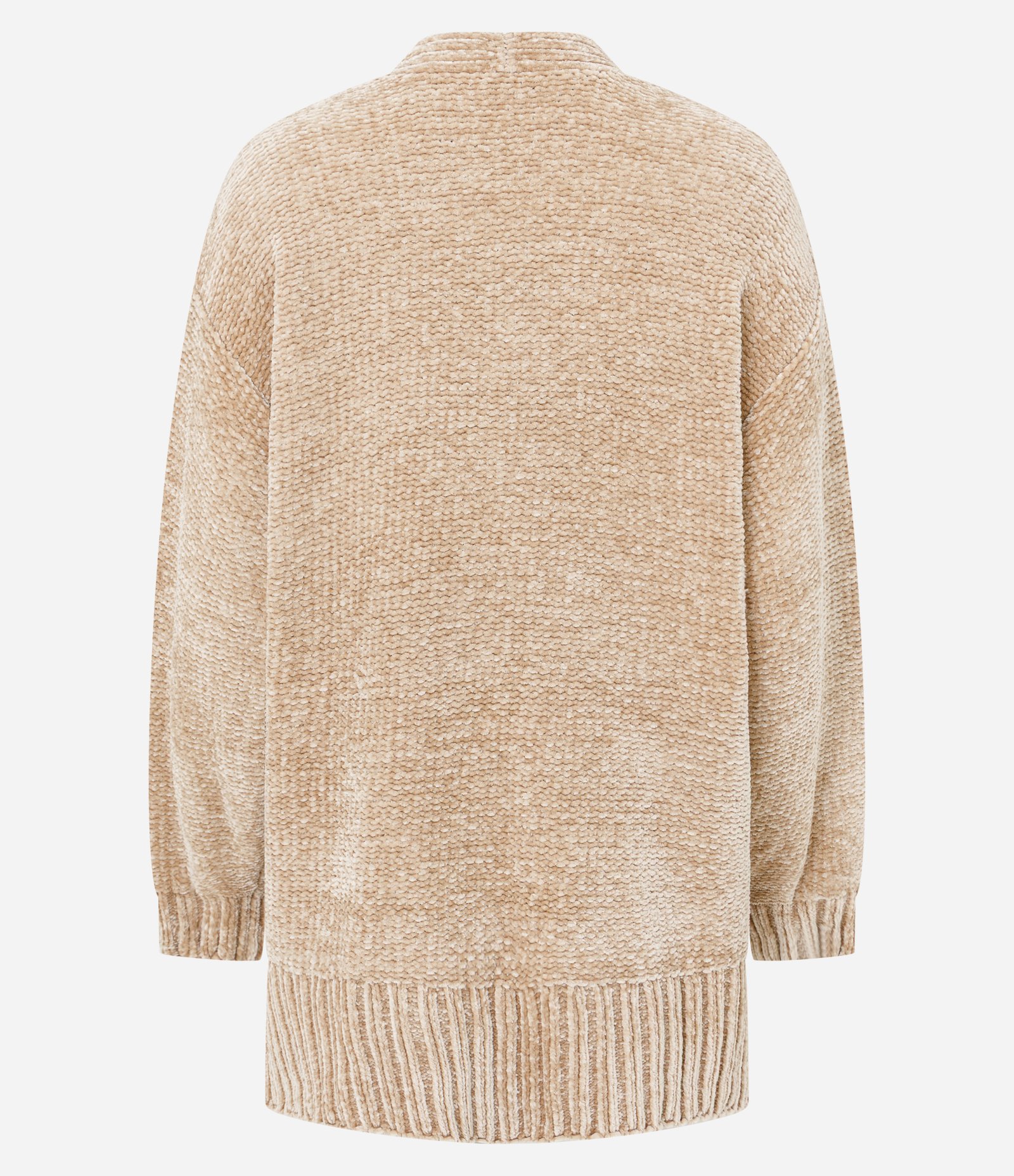 Casaco Alongado em Tricô Chenille Canelado com Fendas Laterais Bege 3