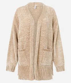 Casaco Alongado em Tricô Chenille Canelado com Fendas Laterais