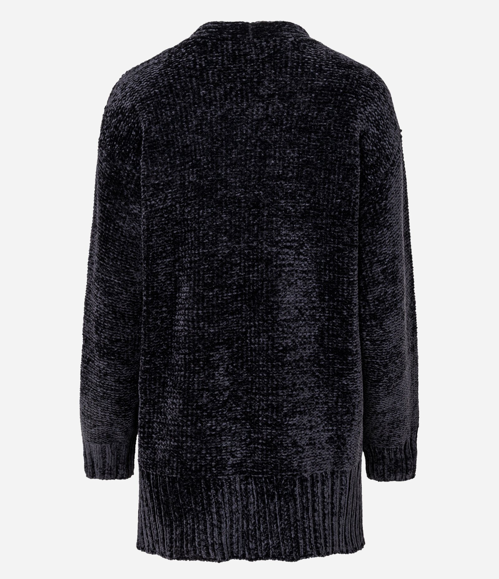 Casaco Alongado em Tricô Chenille Canelado com Fendas Laterais Preto 3