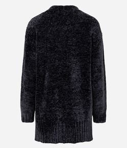 Cardigan Alongado em Tricô Chenille Canelado com Fendas Laterais