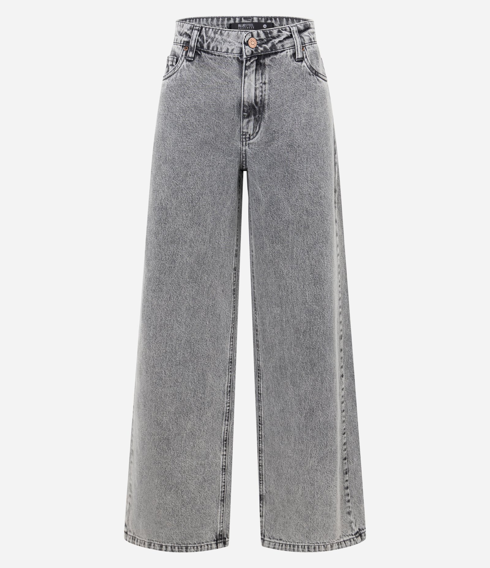 Calça Wide Leg Cintura Baixa em Jeans com Bolsos Preto Estonado 1