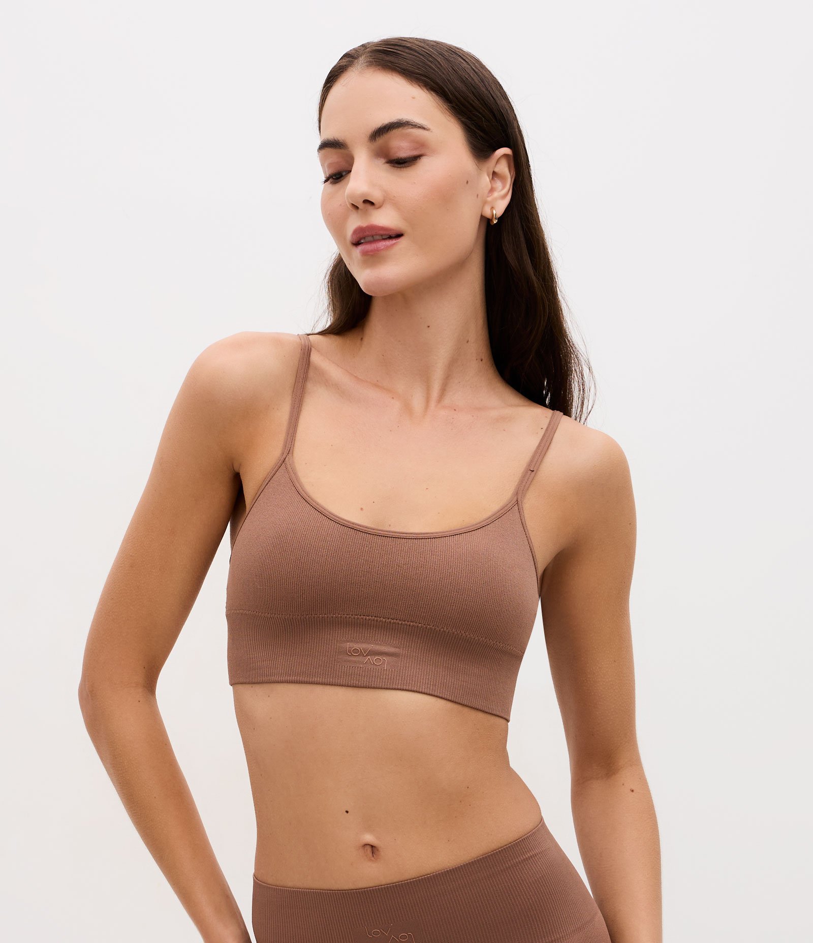 Sutiã Top com Bojo Removível Texturizado Seamless Marrom 1