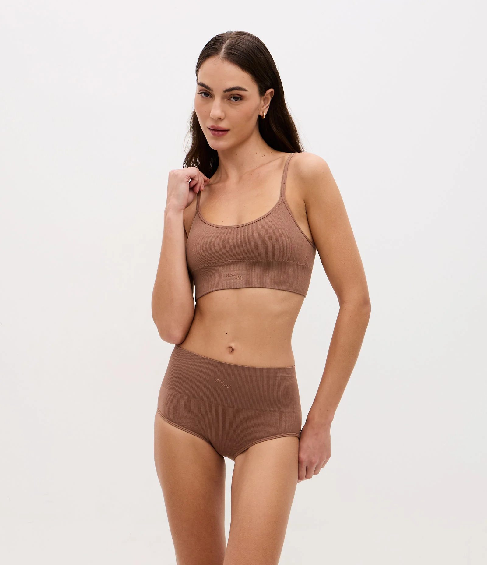 Sutiã Top com Bojo Removível Texturizado Seamless Marrom 2