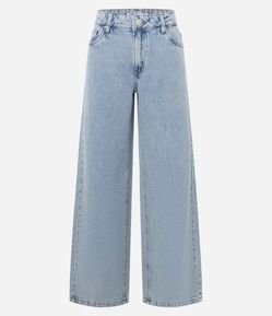 Calça Wide Leg Cintura Baixa em Jeans com 05 Bolsos