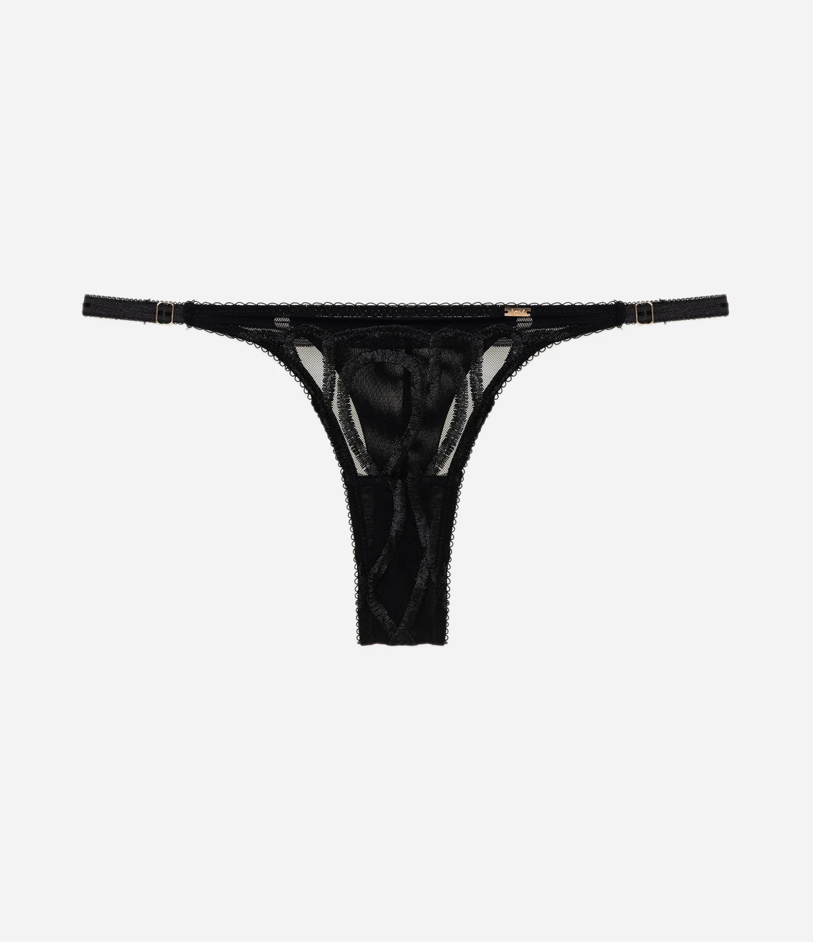 Calcinha String em Tule Geométrico com Fio Duplo Preto 1