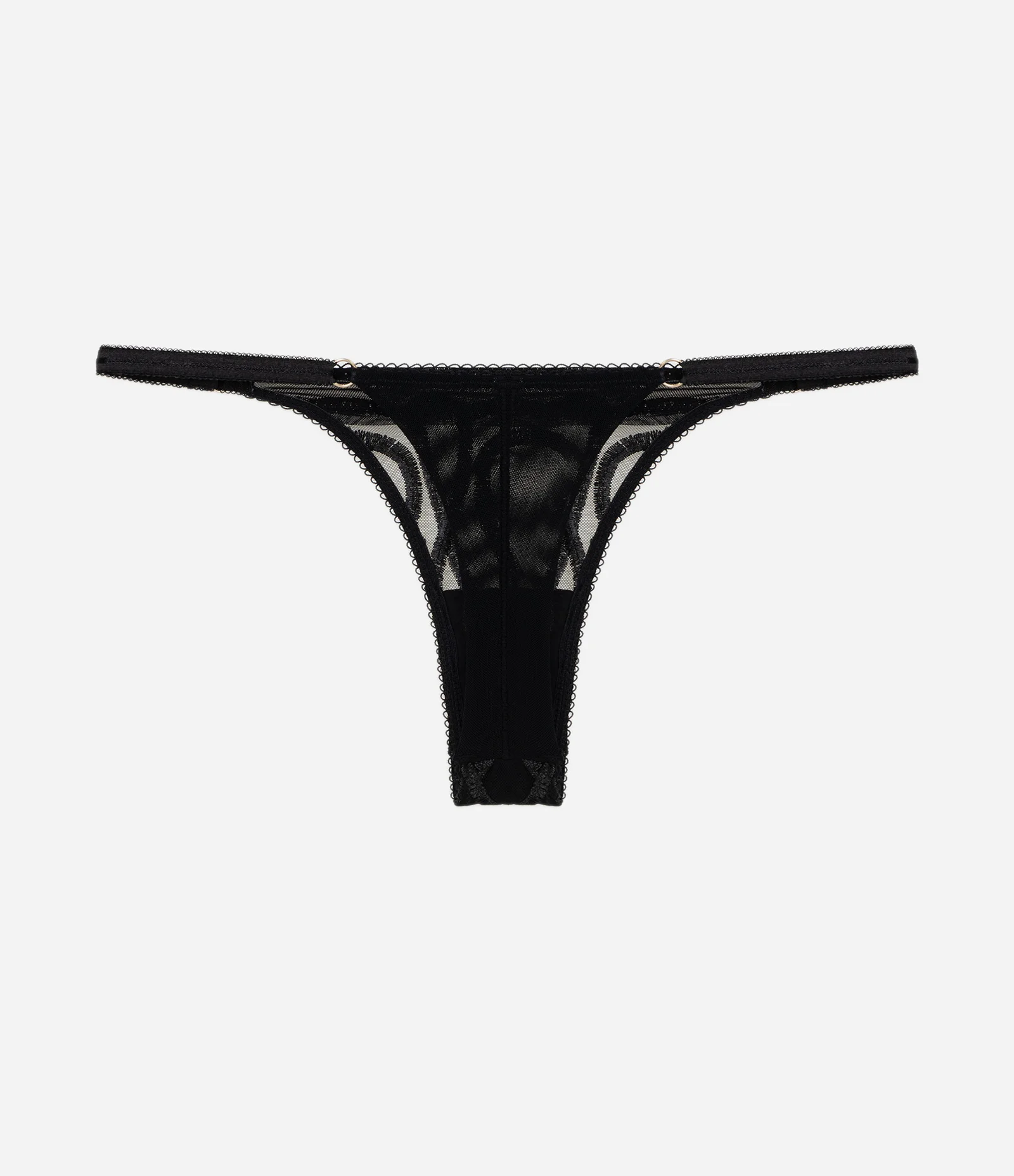 Calcinha String em Tule Geométrico com Fio Duplo Preto 2