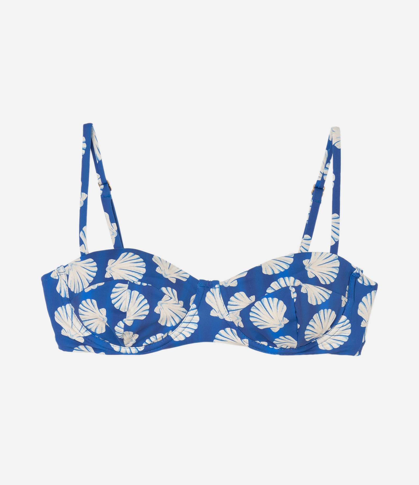Biquíni Top Meia Taça Em Microfibra Com Estampa Conchas Azul 5