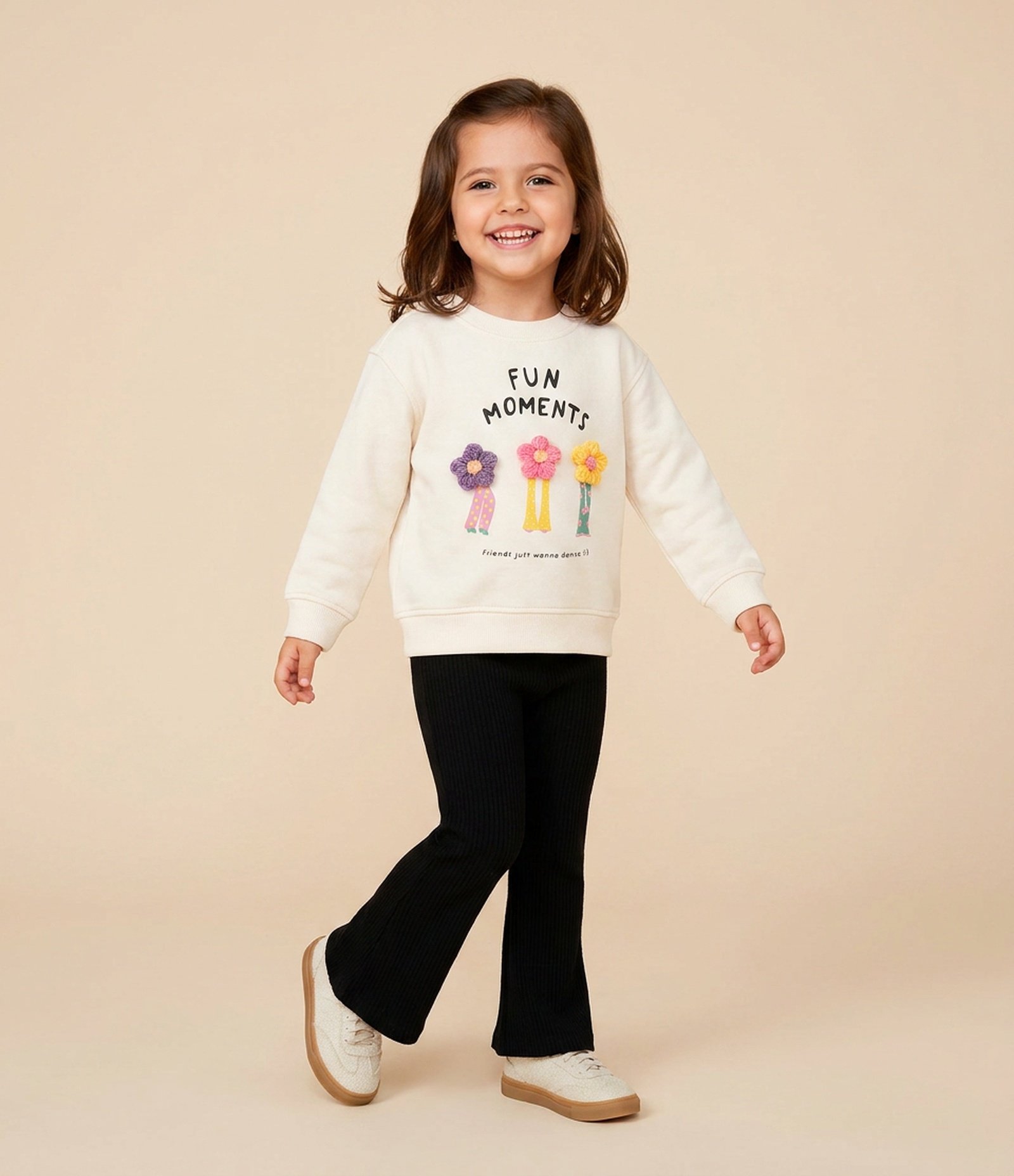 Casaco Comfort Infantil com Flores 3D – Tam 1 a 5/6 Anos Off White 1