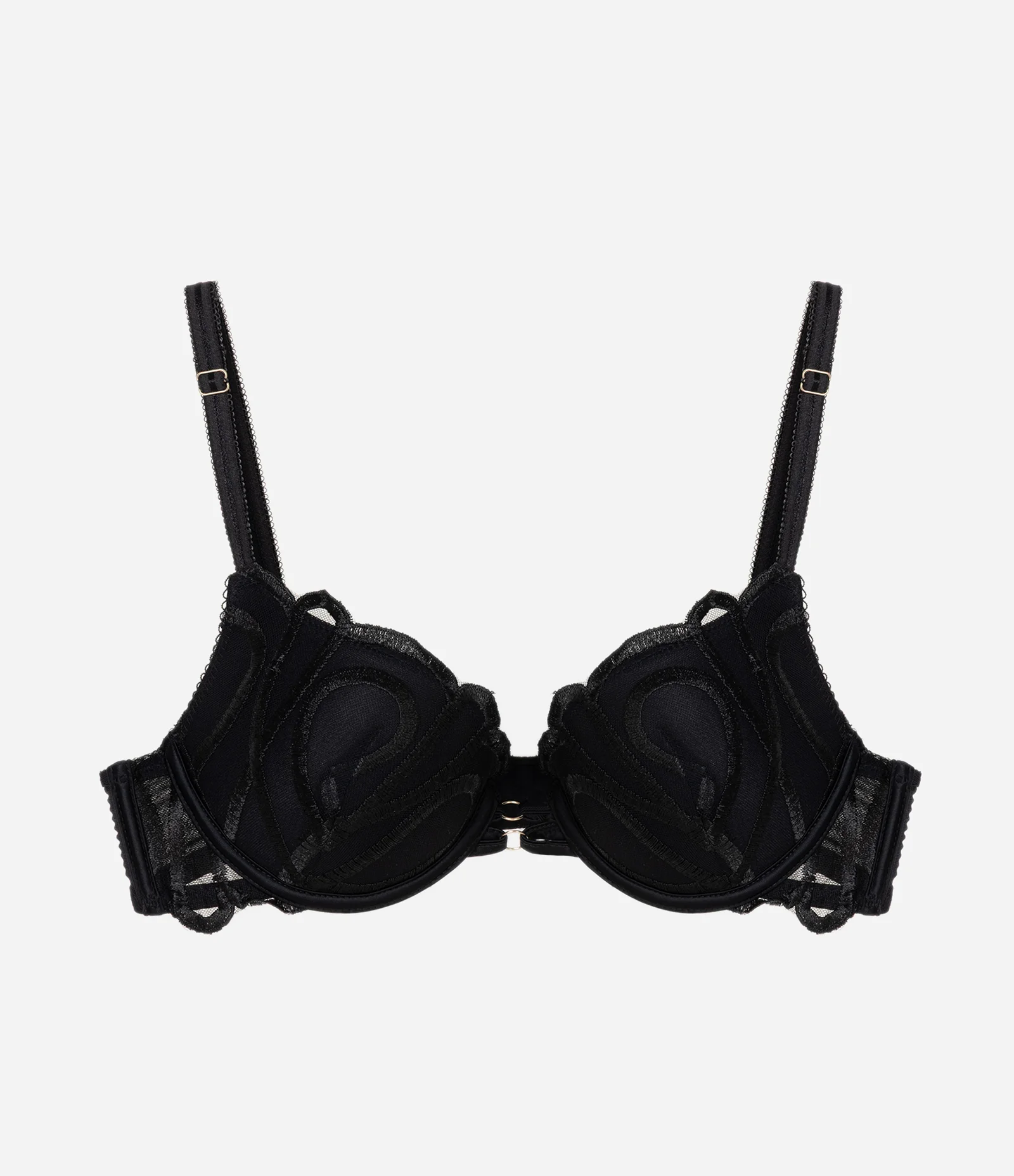 Sutiã Push Up em Poliamida com Tule Geométrico e Bojo Preto 1