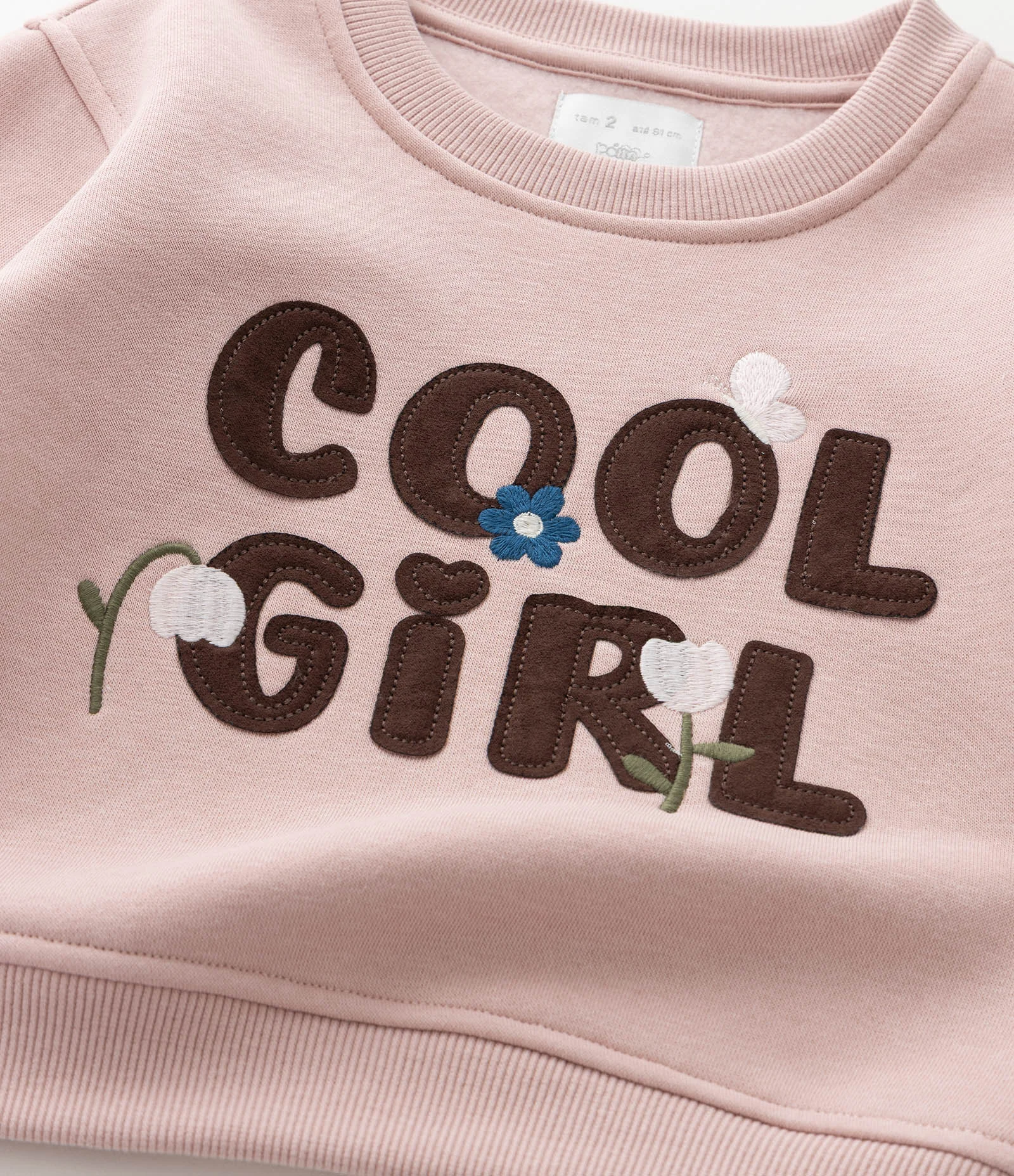 Casaco Infantil com Lettering Bordado – Tam 1 a 6 Anos Rosa Claro 7