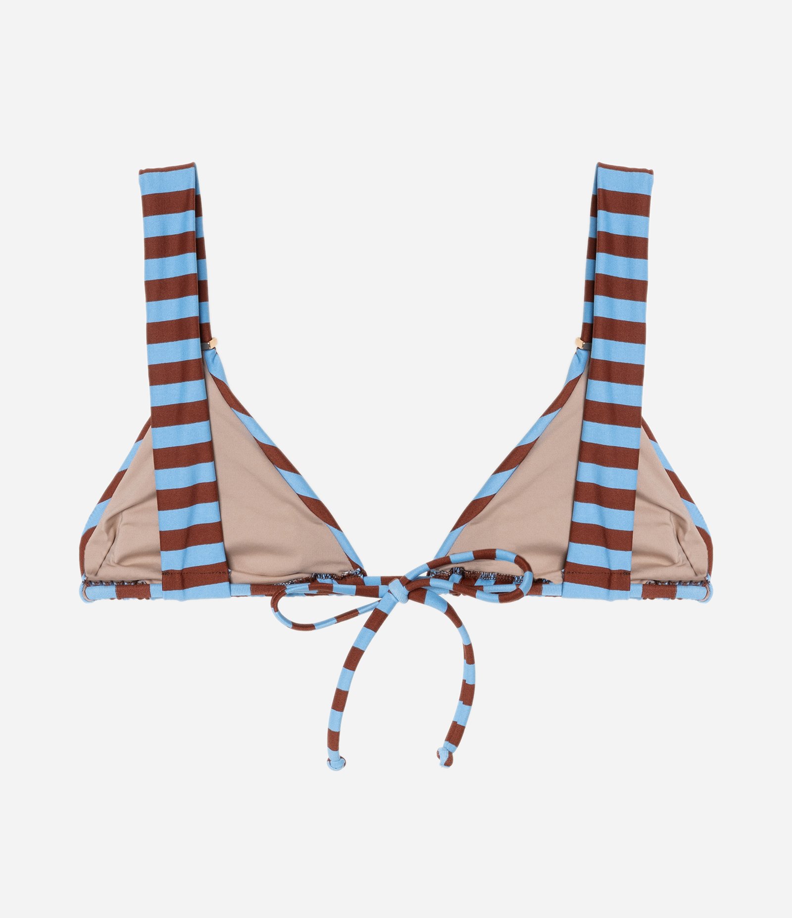 Biquíni Top Cortininha Em Microfibra Com Estampa Listrada Azul/Marrom 6