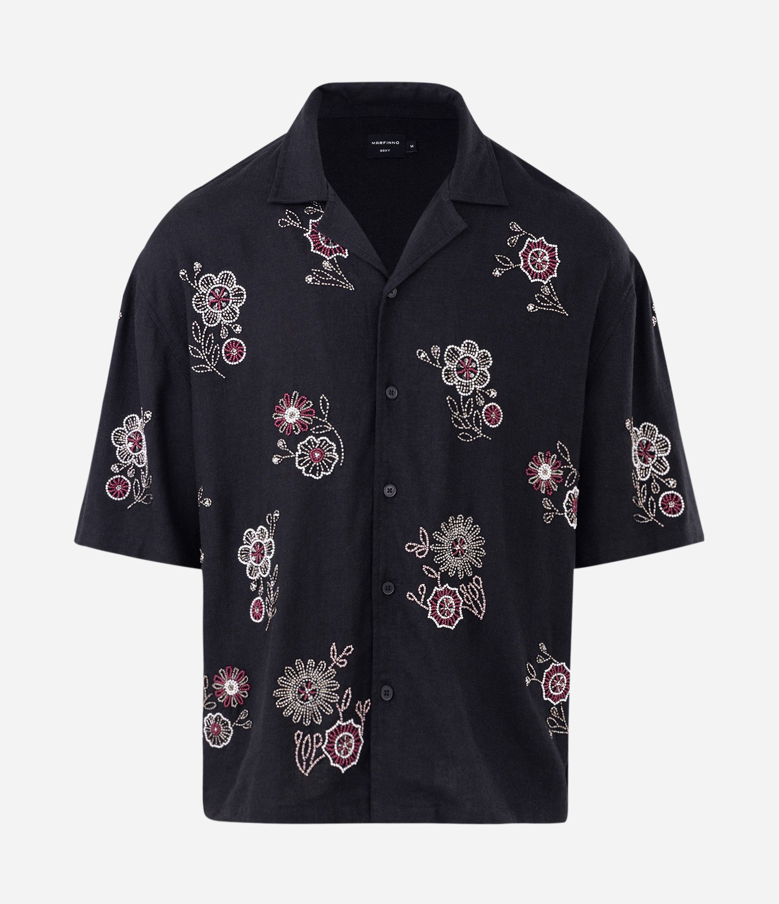 Camisa Manga Curta em Viscolinho com Bordado Floral de Miçangas Preto 5