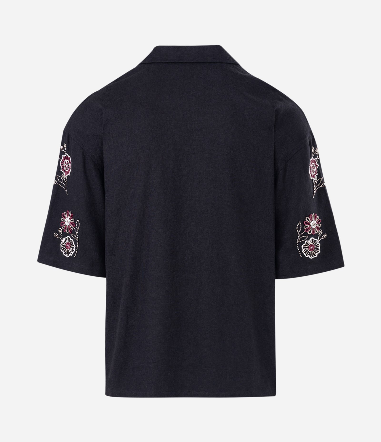 Camisa Manga Curta em Viscolinho com Bordado Floral de Miçangas Preto 6
