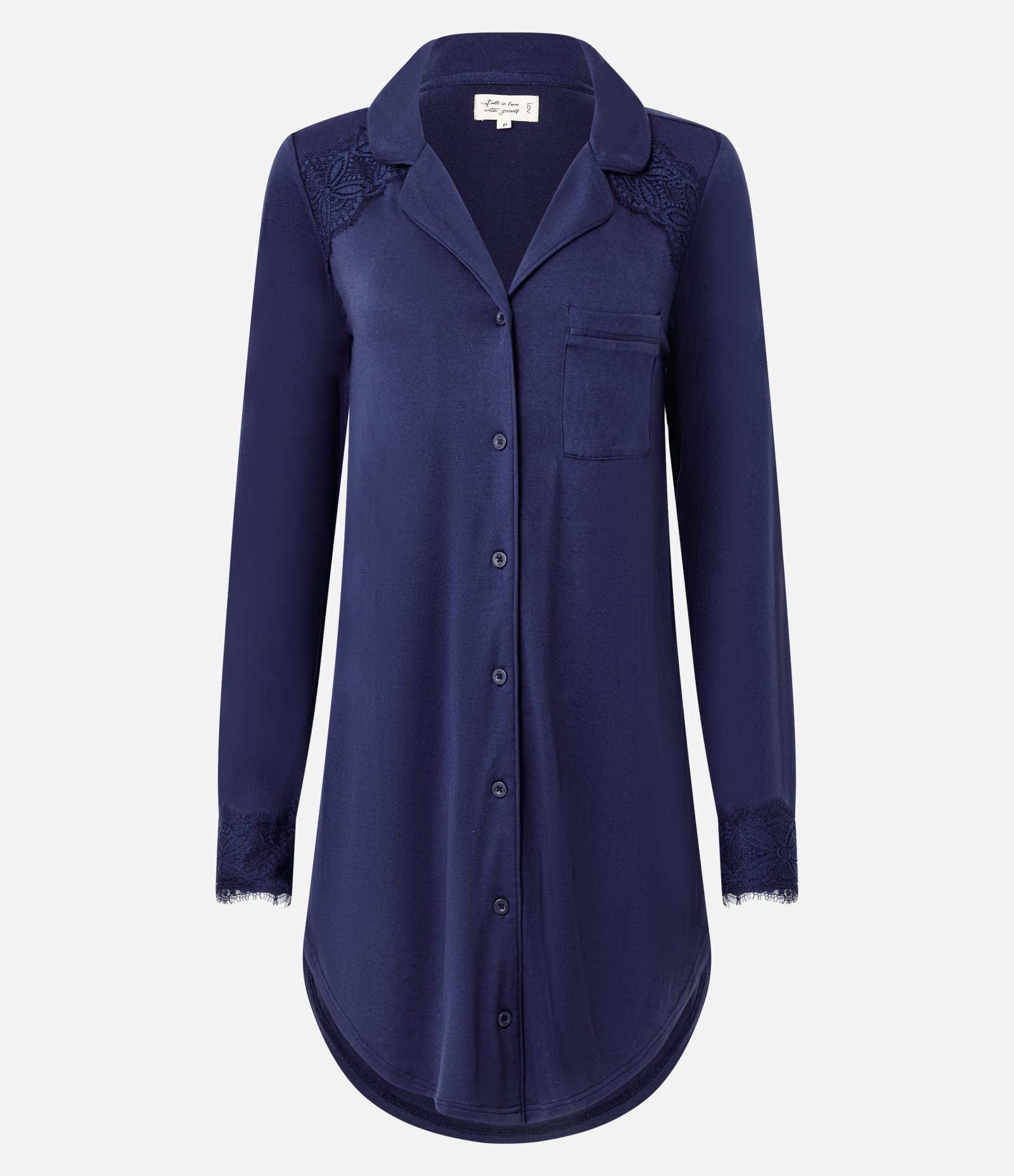 Camisola Longa em Peach Touch com Detalhe em Renda Azul 1