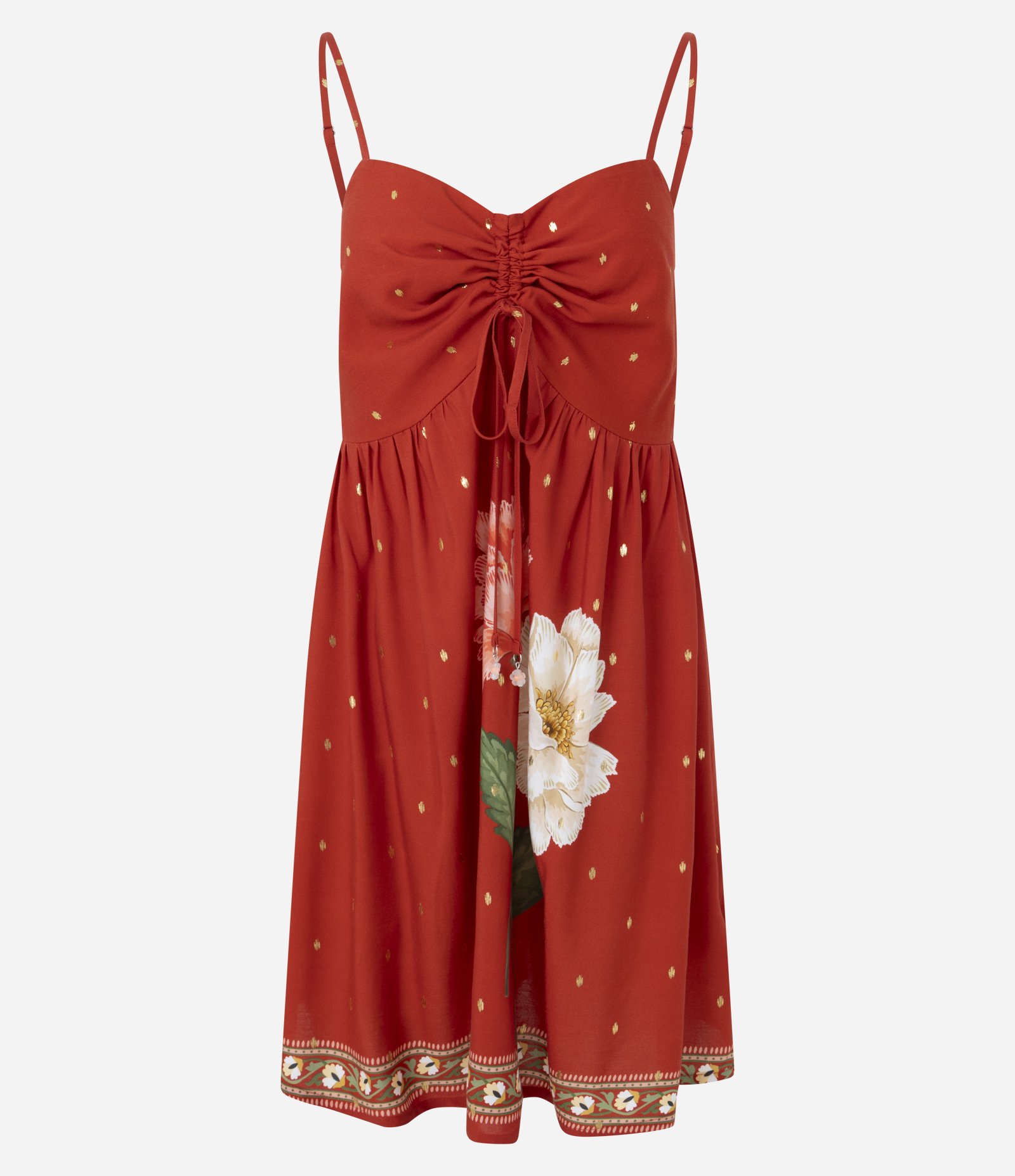 Vestido Curto em Viscose com Estampa Floral e Amarração no Busto Vermelho 1