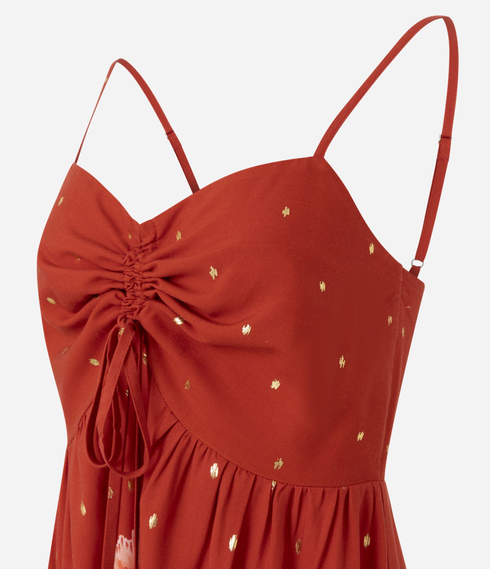 Vestido Curto em Viscose com Estampa Floral e Amarração no Busto Vermelho 2