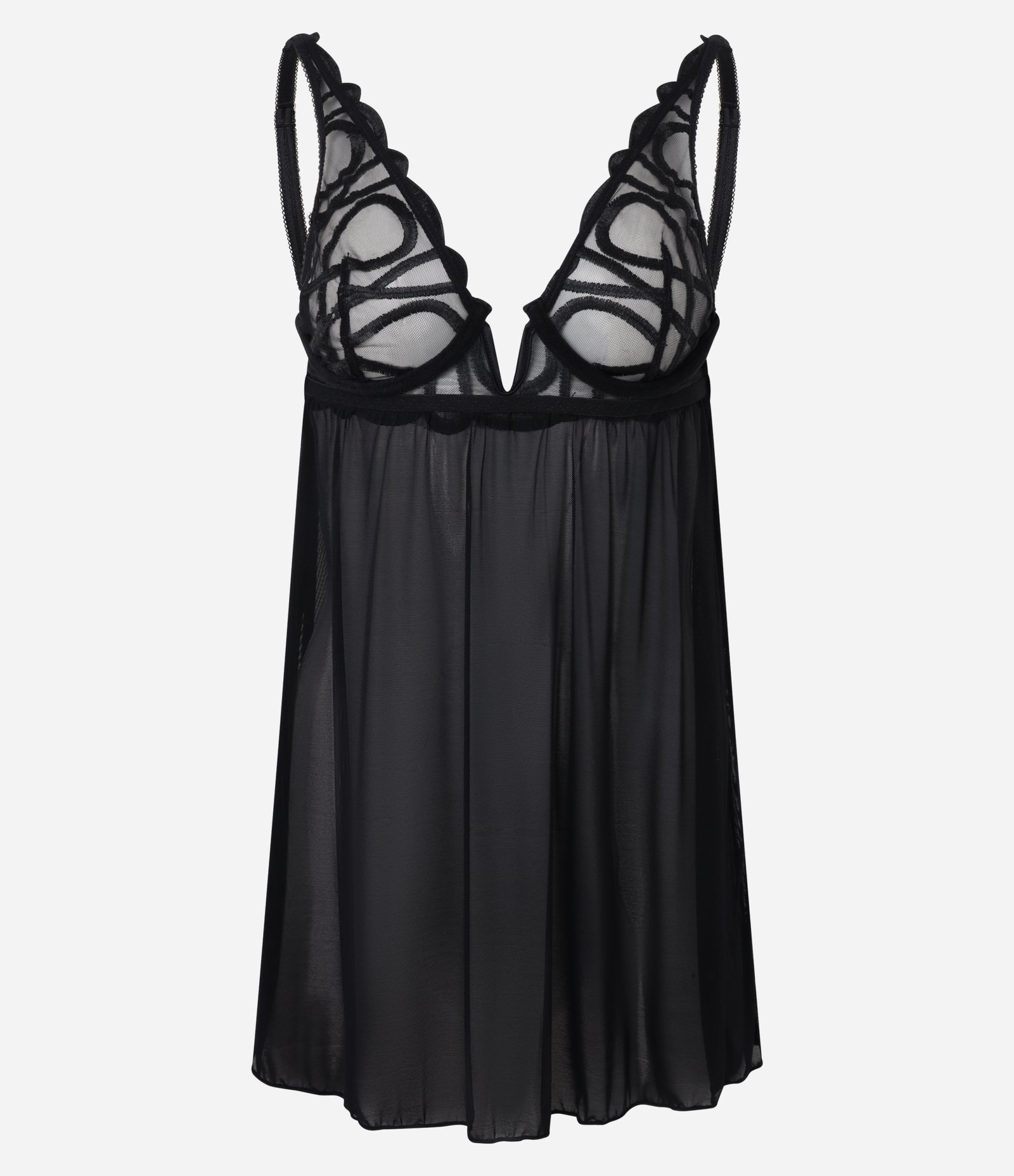 Camisola Curta em Tule com Decote em V e Alças Reguláveis Preto 5