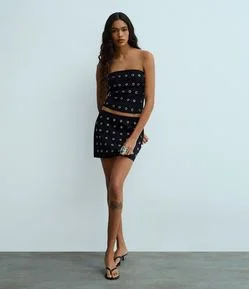 Short Saia Curto em Bengaline com Ilhós