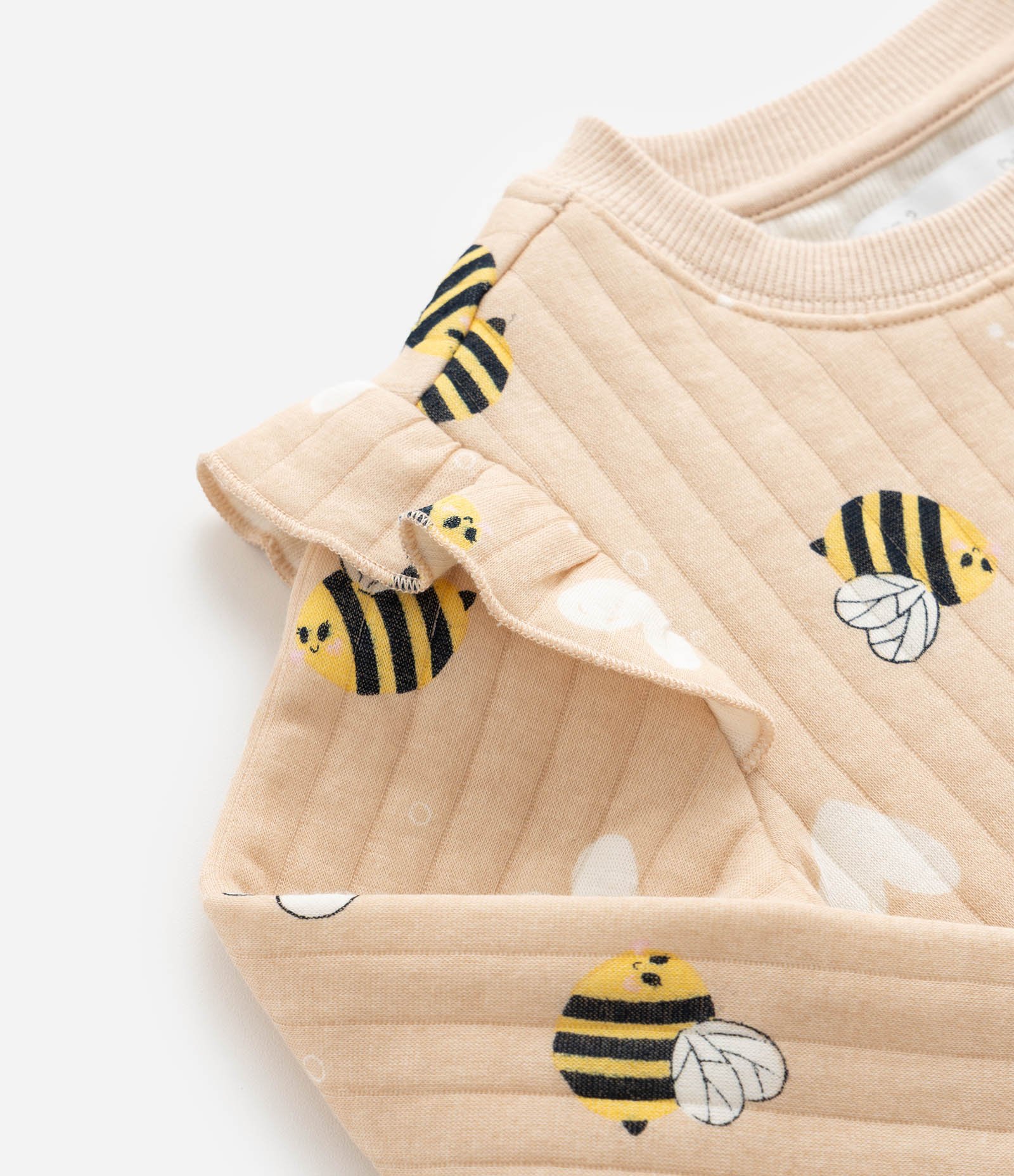 Conjunto Infantil Matelassê com Estampa Abelhas – Tam 1 a 5/6 Anos Bege Claro 11