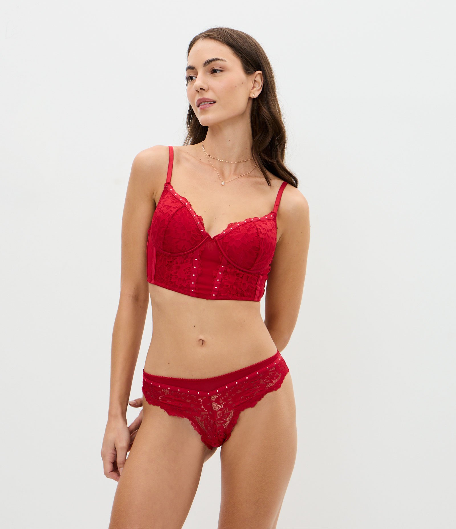 Calcinha Biquíni em Renda Floral Vermelho 2