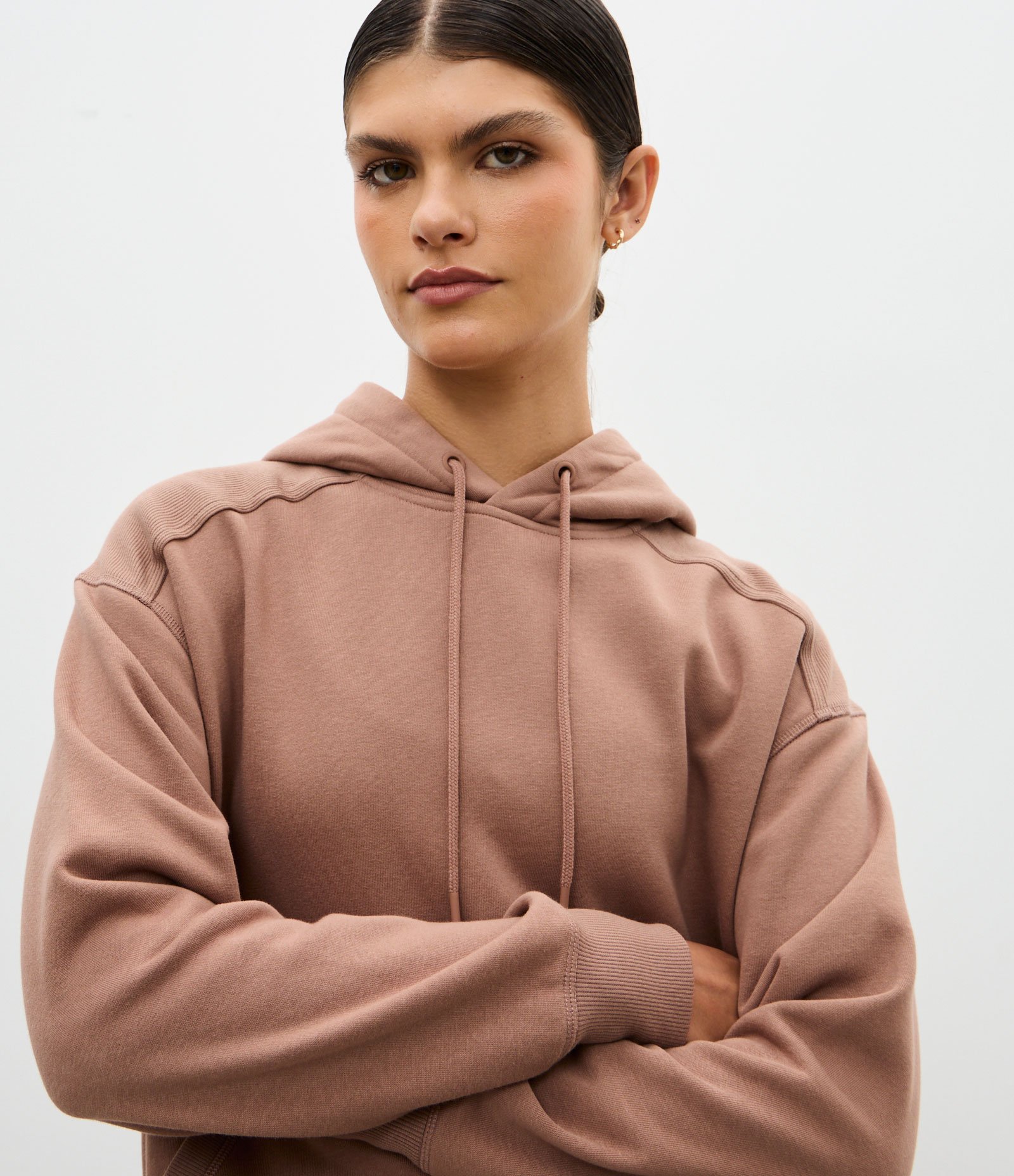 Blusão Moletom Oversized Esportivo com Bolso Canguru Bege 3