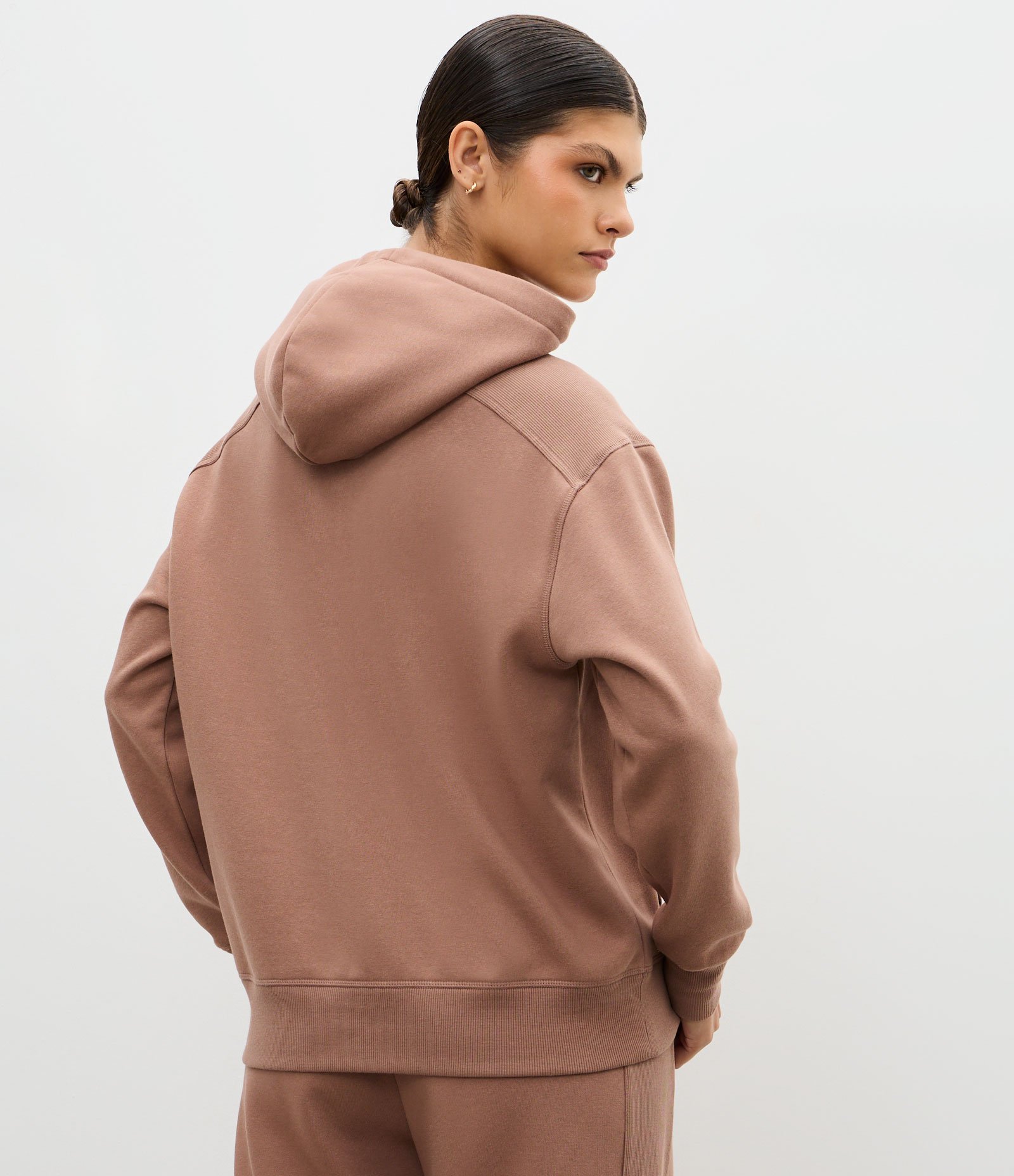 Blusão Moletom Oversized Esportivo com Bolso Canguru Bege 4