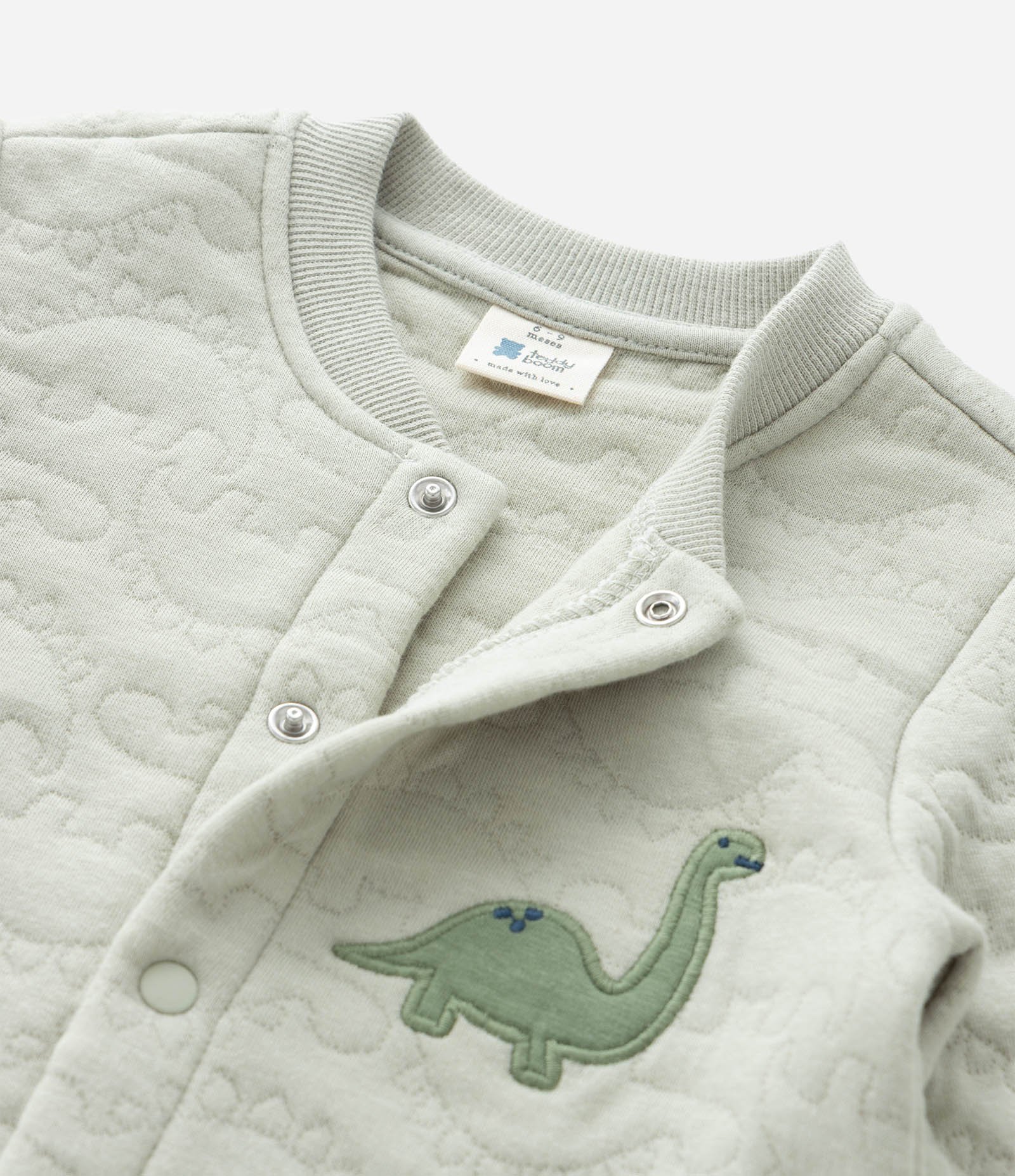 Macacão Infantil Manga Longa Matelassê com Dinossauro – Tam 0 a 18 Meses Verde Claro 5