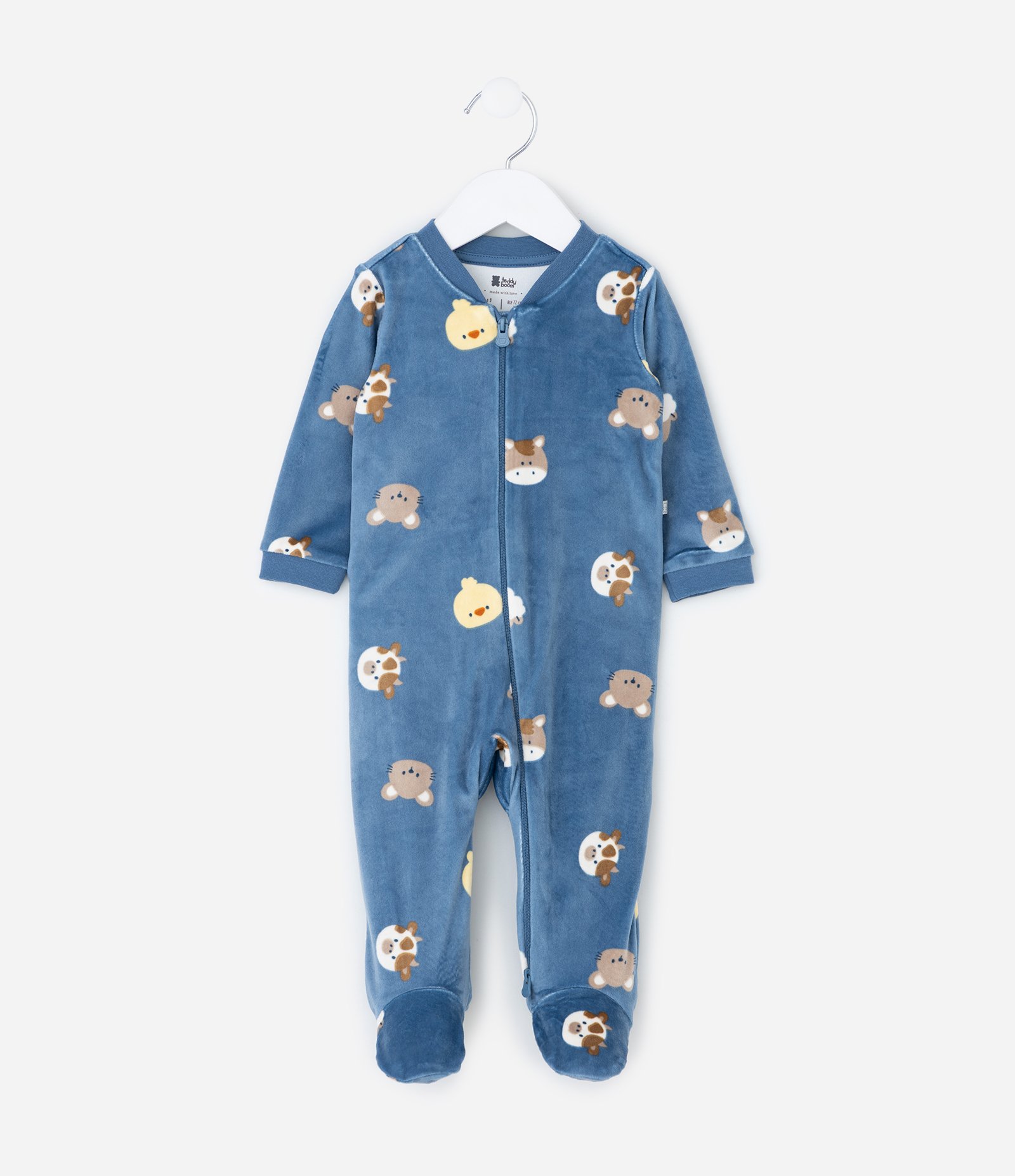 Macacão Plush Fazendinha com Pezinho - Tam 0 a 24 Meses Azul 1