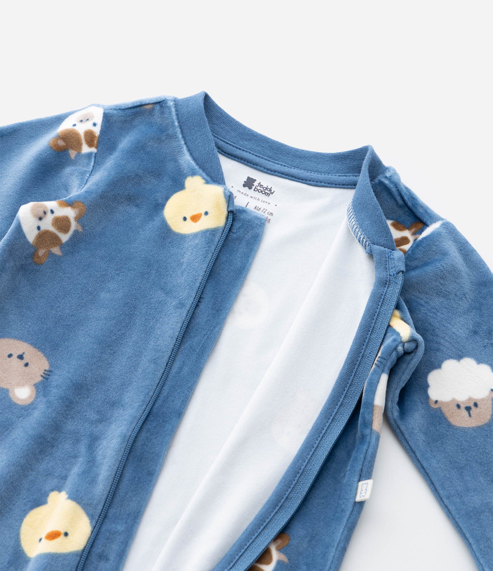 Macacão Plush Fazendinha com Pezinho - Tam 0 a 24 Meses Azul 7